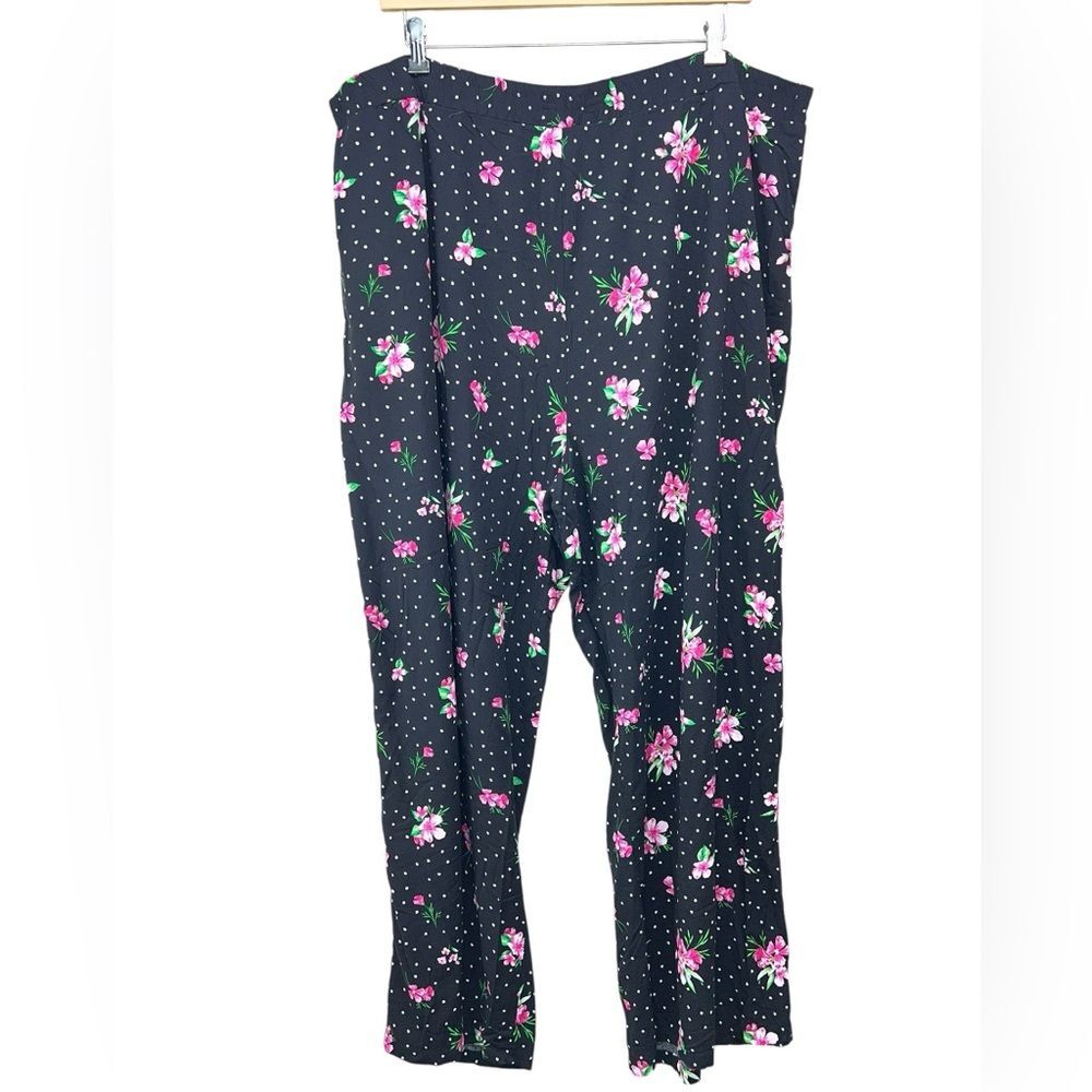 Woman Within Black Pink Floral Soft Knit Pull On Pants Womens 34W Tall